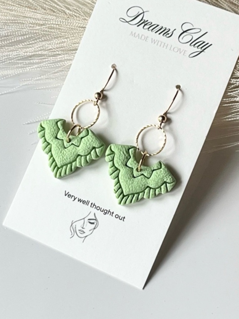 Mint Green Layered Clay Drop Earrings
